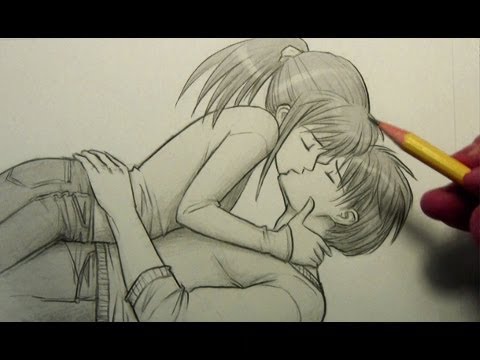 Two girls kissing anime drawing