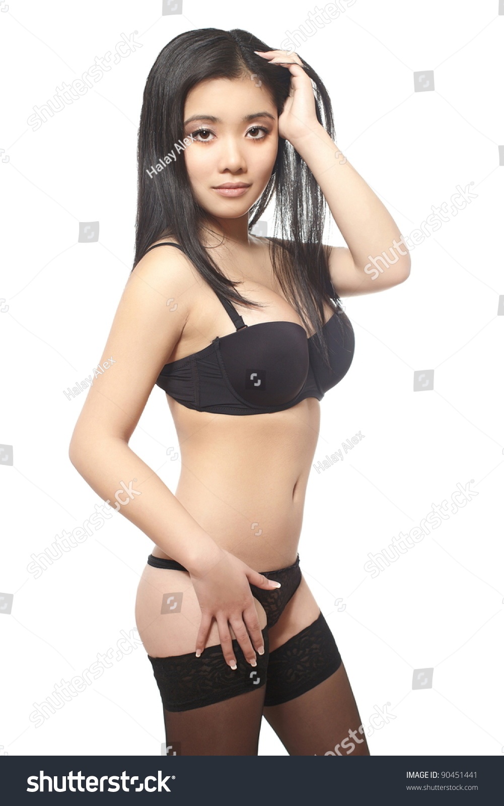 Sexy black lingerie model nude