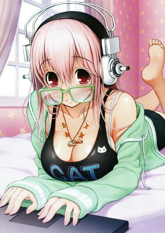 Hentai anime girl with nerdy glasses
