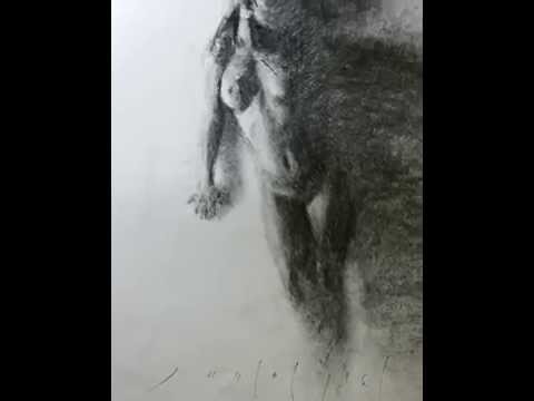 Nude woman charcoal drawing