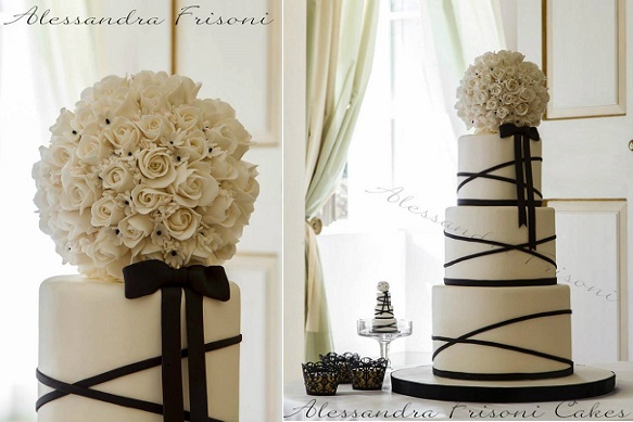 Black and ivory wedding cake