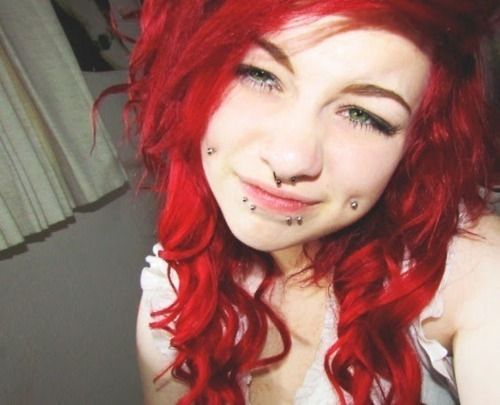 with piercings girl and red Scene hair